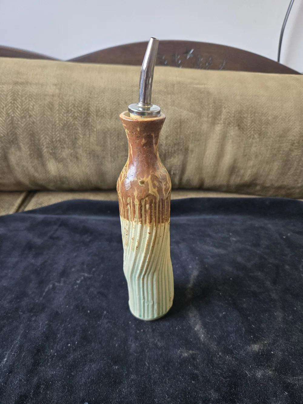 Handmade Ceramic Oil Pourer - Brown and Light Green